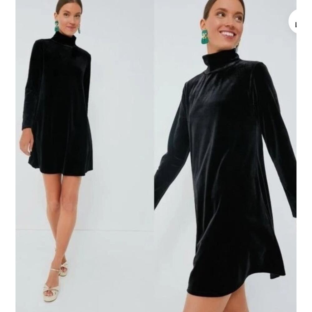 Pomander Place Mottershead Mini Dress Women XL Black Velvet Long Sleeve Swing